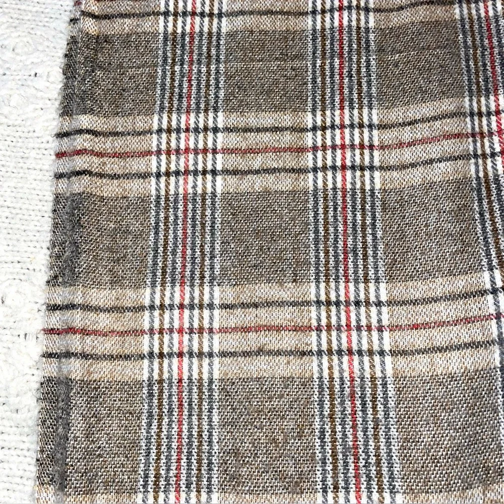 Cashmere Scarf  Fur Pom Poms Brown Plaid Women's - S Brand